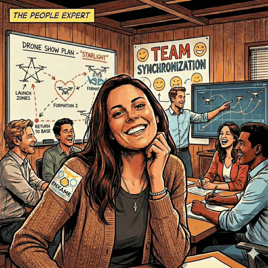 dibujo de una persona socia sonriendo, alegre